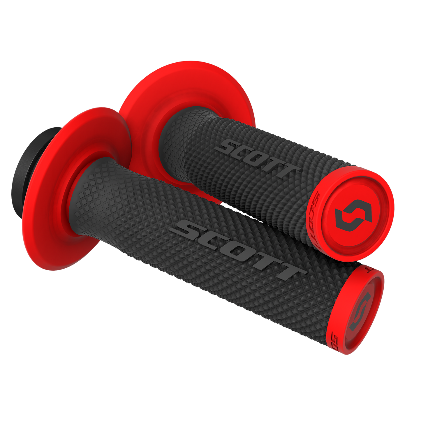 Scott SX II Lock-On grips for motorcycle handlebar, black and red, designed for secure grip and comfort.