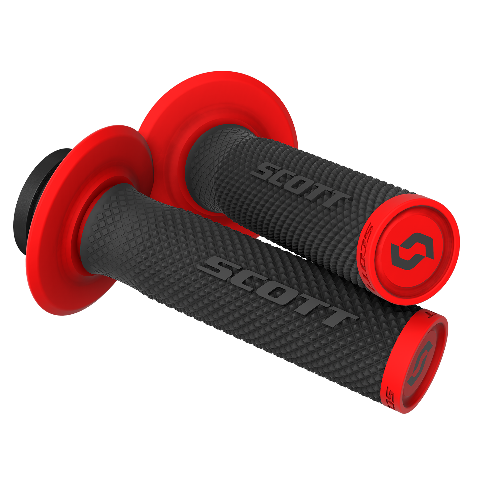 Scott SX II Lock-On grips for motorcycle handlebar, black and red, designed for secure grip and comfort.