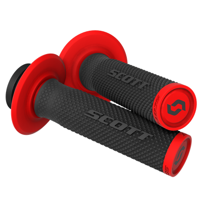 Scott SX II Lock-On grips for motorcycle handlebar, black and red, designed for secure grip and comfort.