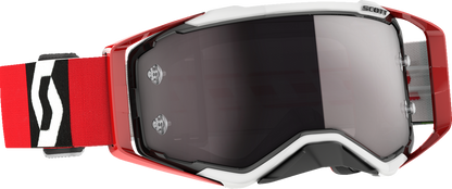 Scott Prospect Goggles in red and black with silver chrome accents, designed for motorcycle or engine protection.
