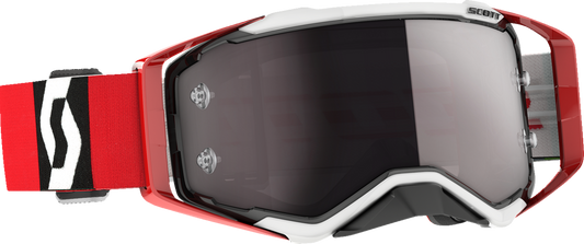 Scott Prospect Goggles in red and black with silver chrome accents, designed for motorcycle or engine protection.