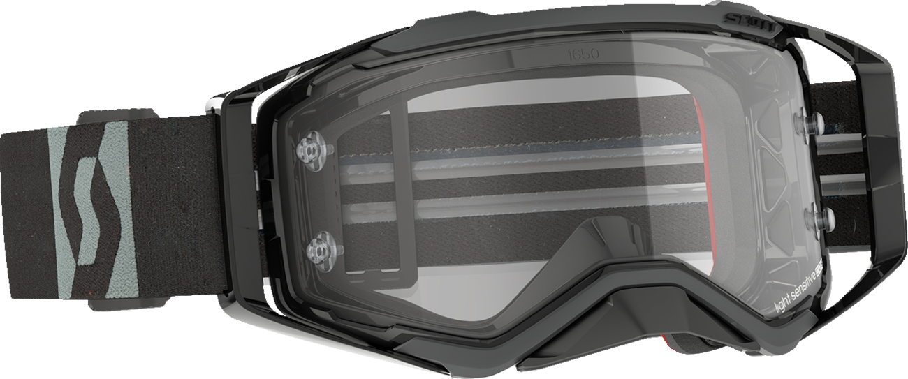 Scott Prospect Light Sensitive Goggles in black and gray, designed for engine work, with adjustable straps and protective lenses.