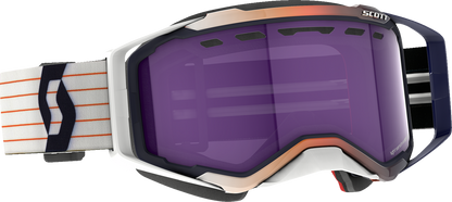 Scott Prospect Snow Goggles with light-sensitive blue and white frame and blue chrome lenses, designed for winter sports.