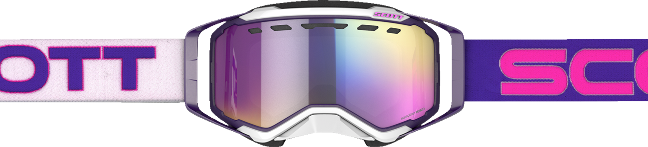 Scott Prospect snow goggles in purple and pink with enhancer purple chrome lens, designed for winter sports and snowboarding.