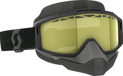 Scott Split Snow Goggles OTG in black and yellow, designed for snow sports, featuring adjustable straps and UV protection.