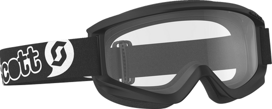 Scott Youth Agent Goggles in black with clear lenses, designed for young riders, featuring a snug fit and durable frame.