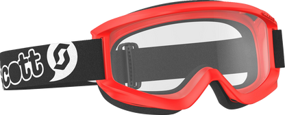 Scott Youth Agent Goggles in red with clear lenses, designed for youth engine protection and visibility.