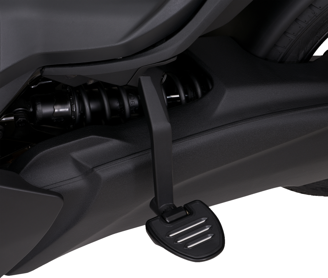 Show Chrome adjustable passenger boards for engine, black finish, designed for Harley-Davidson motorcycles by Bill's Exhausts.
