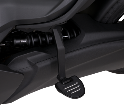 Show Chrome adjustable passenger boards for engine, black finish, designed for Harley-Davidson motorcycles by Bill's Exhausts.