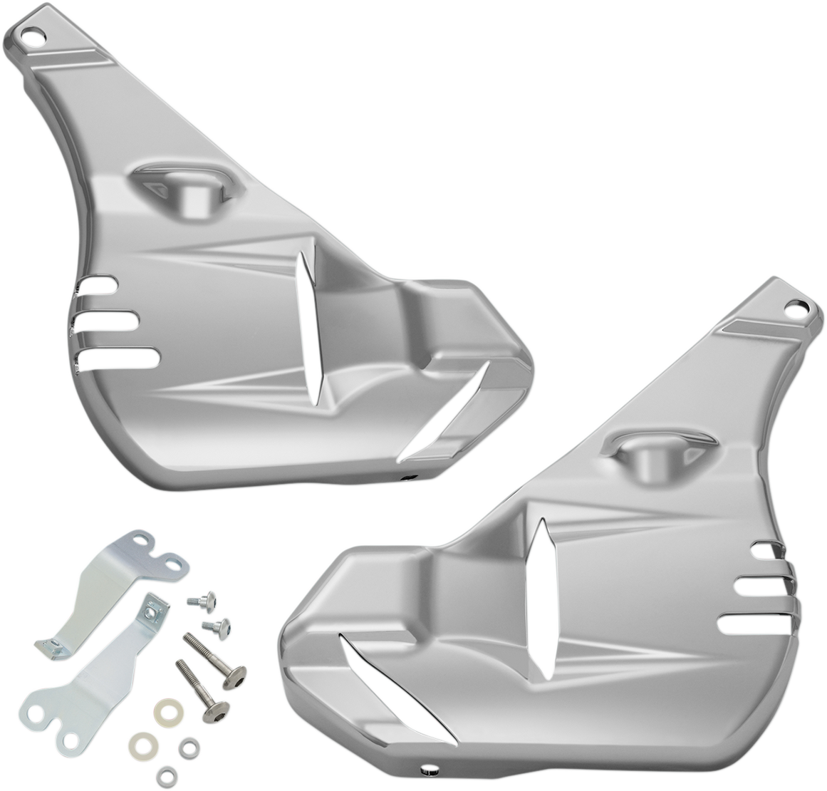 Chrome caliper covers for Honda GL 1800 motorcycle, showing shiny engine accessories by Bill's Exhausts.