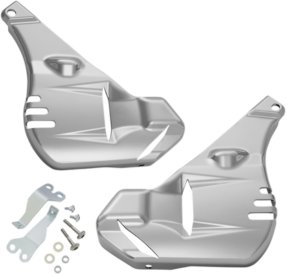 Chrome caliper covers for Honda GL 1800 motorcycle, showing shiny engine accessories by Bill's Exhausts.