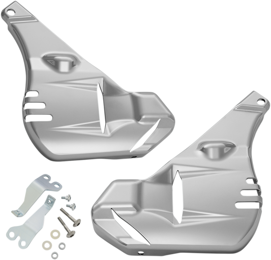 Chrome caliper covers for Honda GL 1800 motorcycle, showing shiny engine accessories by Bill's Exhausts.