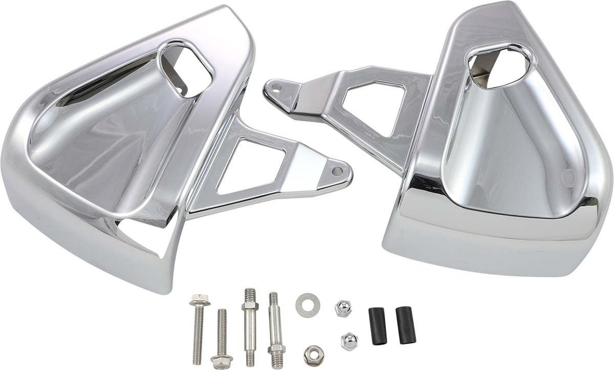 Show Chrome caliper covers for Honda GL1800 motorcycle, engineered for stylish brake caliper protection and enhancement.