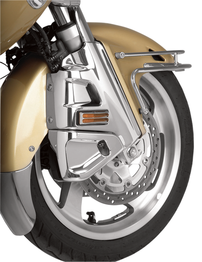 Show Chrome caliper covers for Honda GL1800 motorcycle, designed to enhance engine appearance with a chrome finish.