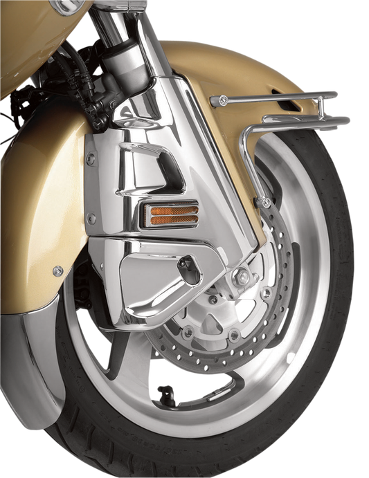 Show Chrome caliper covers for Honda GL1800 motorcycle, designed to enhance engine appearance with a chrome finish.