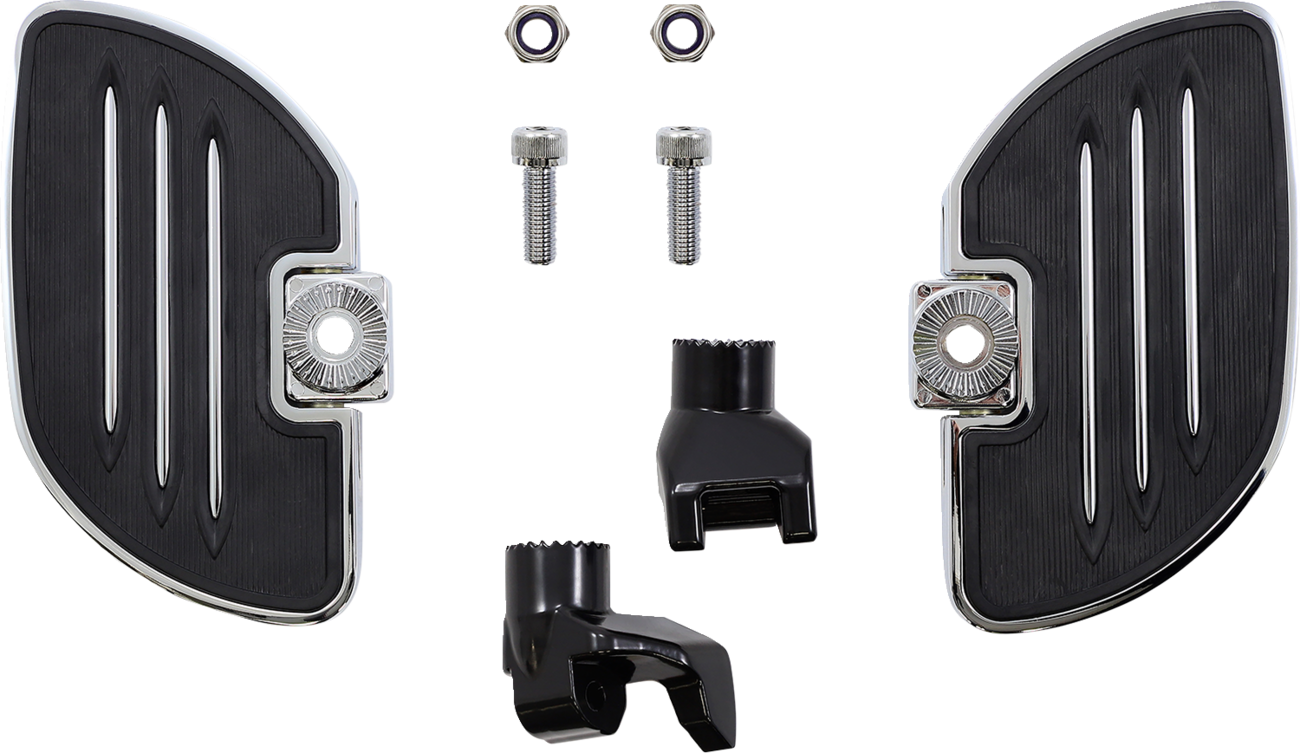 Chrome driver floorboards for Ryker 600/900 ACE installed on engine, from Bill's Exhausts, featuring polished metal surface.