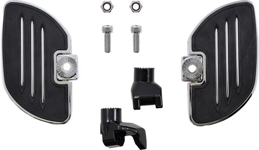 Chrome driver floorboards for Ryker 600/900 ACE installed on engine, from Bill's Exhausts, featuring polished metal surface.