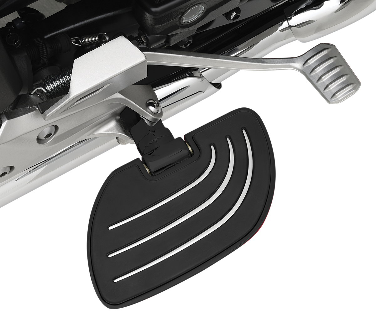 Bill's Exhausts satin black Show Chrome Driver Floorboards for engine, designed for motorcycle compatibility and style.
