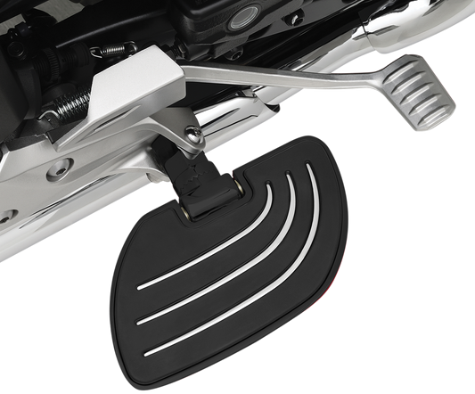 Bill's Exhausts satin black Show Chrome Driver Floorboards for engine, designed for motorcycle compatibility and style.