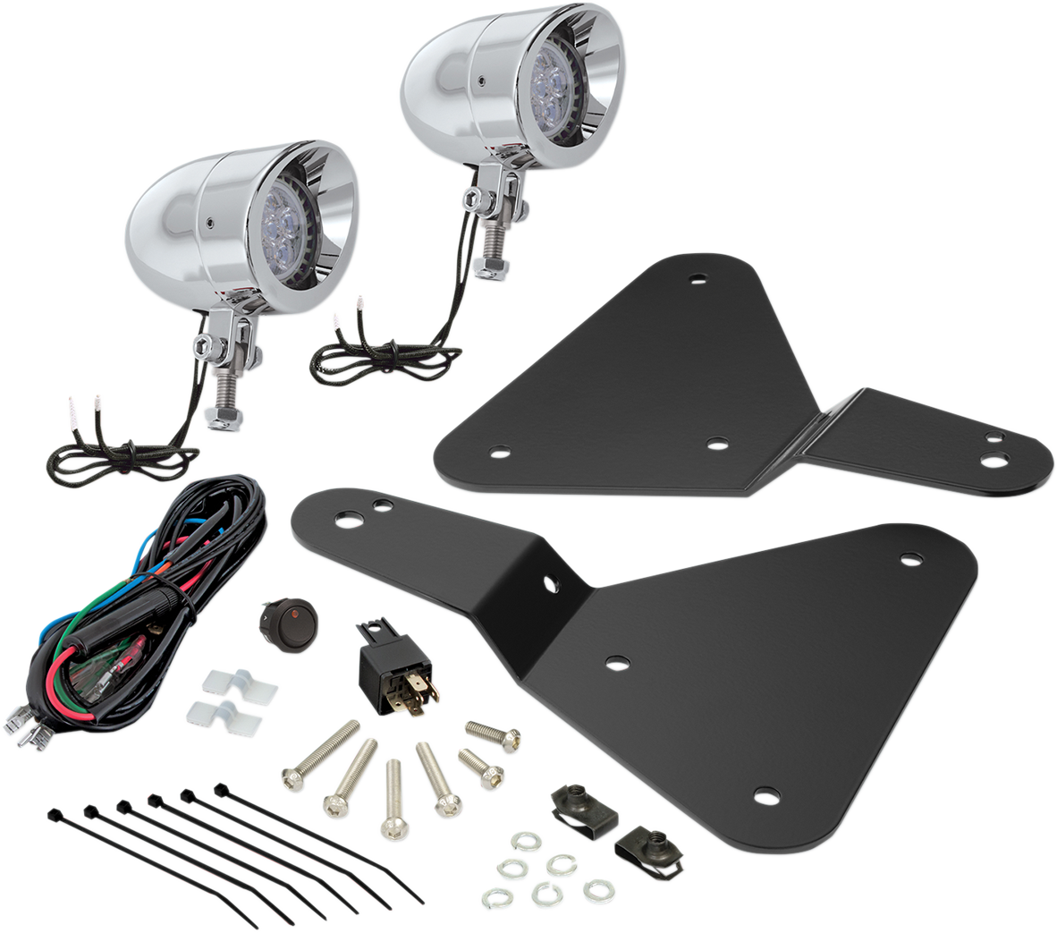 Chrome Show Driving Lights for 2015-2018 Spyder F3 engine, by Bill's Exhausts, with sleek chrome finish and engine detail.