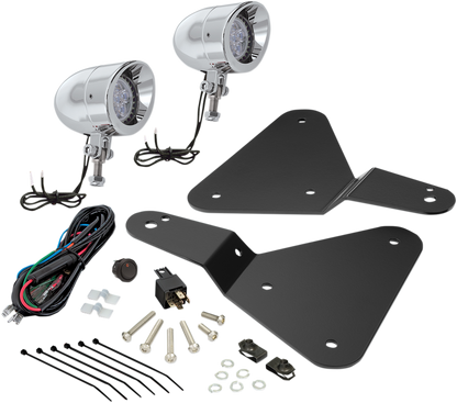 Chrome Show Driving Lights for 2015-2018 Spyder F3 engine, by Bill's Exhausts, with sleek chrome finish and engine detail.