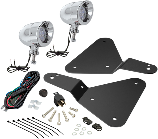 Chrome Show Driving Lights for 2015-2018 Spyder F3 engine, by Bill's Exhausts, with sleek chrome finish and engine detail.