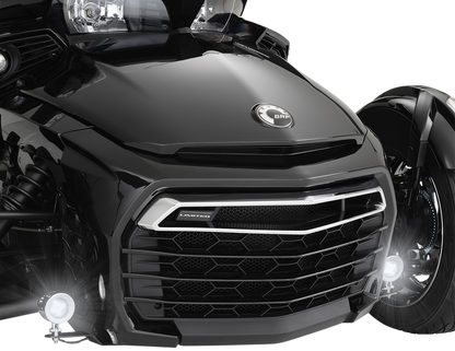 Chrome Show Driving Lights for 2015-2018 Spyder F3 engine by Bill's Exhausts, with sleek chrome finish and detailed design.