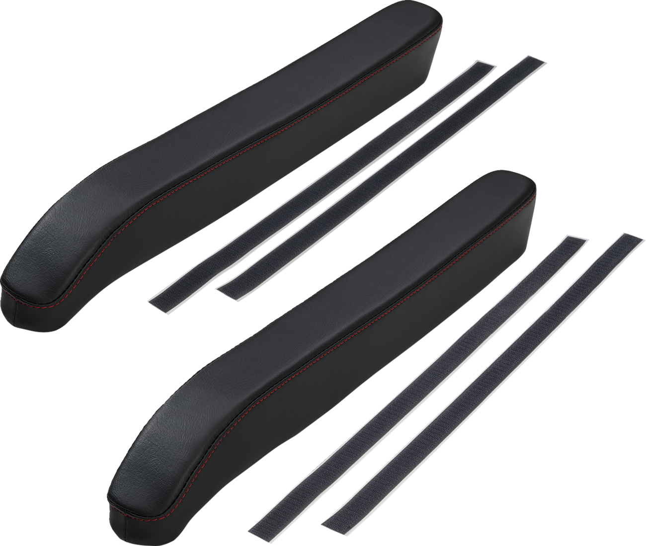 Show Chrome Kaliber Armrest Pads in black with red stitching for Slingshot 2015-2022, designed for Bill's Exhausts engine accessories.