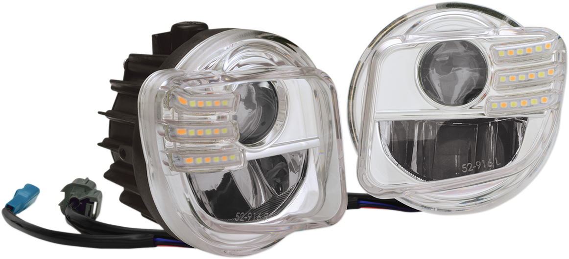 Show Chrome LED Fog Lights Kit for 2012-2017 Honda Gold Wing GL1800, installed on engine, by Bill's Exhausts.
