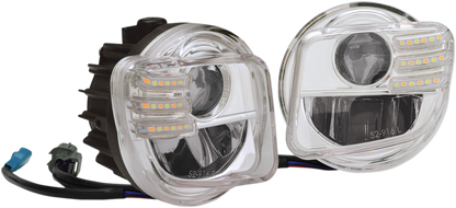 Show Chrome LED Fog Lights Kit for 2012-2017 Honda Gold Wing GL1800, installed on engine, by Bill's Exhausts.