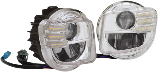 Show Chrome LED Fog Lights Kit for 2012-2017 Honda Gold Wing GL1800, installed on engine, by Bill's Exhausts.