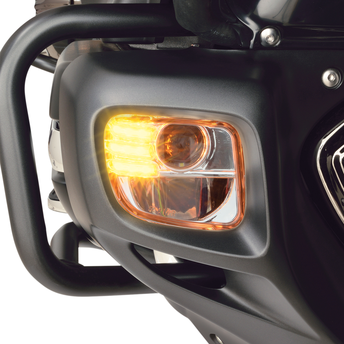 Chrome LED fog lights kit for Honda Gold Wing GL1800 models 2012-2017, by Bill's Exhausts, installed on engine area.