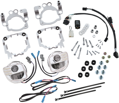 Show Chrome LED fog lights kit for Honda GL1800 motorcycle, featuring bright illumination and durable design by Bill's Exhausts.