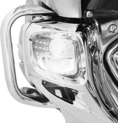 Bill's Exhausts Show Chrome LED Fog Lights Kit for GL1800 motorcycle, featuring bright, stylish LED fog lights for enhanced visibility.