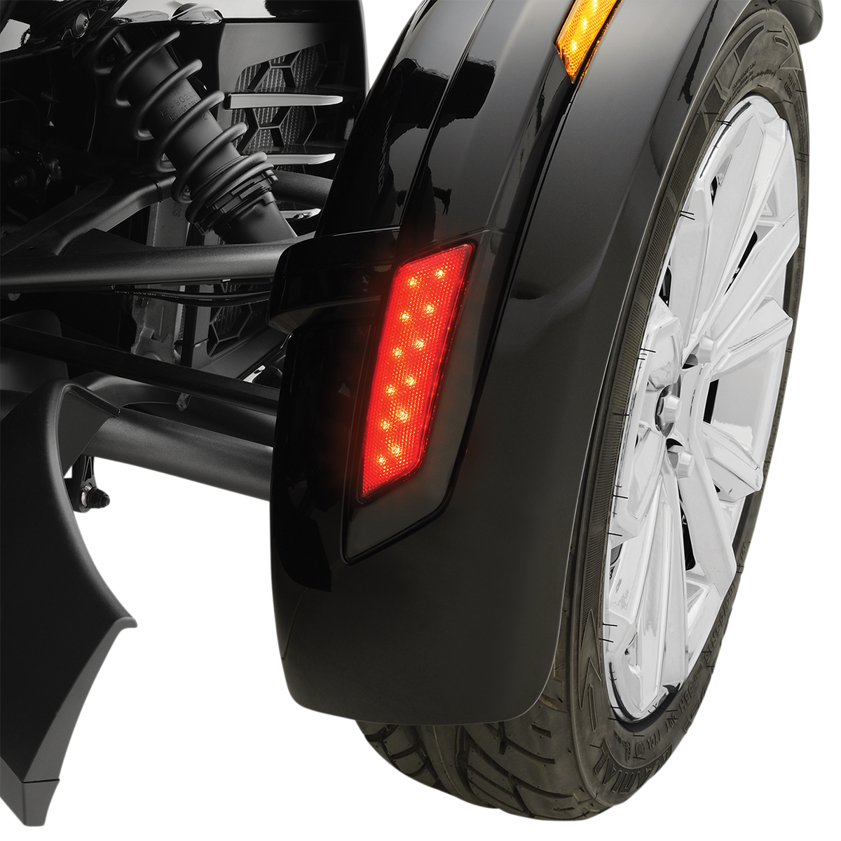 Red LED front fender light for engine from Bill's Exhausts, designed for Show Chrome motorcycles.