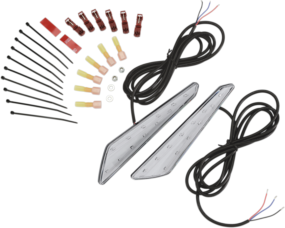 Bill's Exhausts chrome LED marker lights with clear lens and red LEDs for Honda GL1800 engine, showing the installed lights.