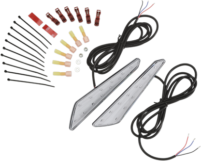 Bill's Exhausts chrome LED marker lights with clear lens and red LEDs for Honda GL1800 engine, showing the installed lights.