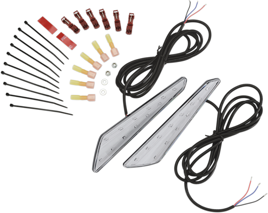 Bill's Exhausts chrome LED marker lights with clear lens and red LEDs for Honda GL1800 engine, showing the installed lights.