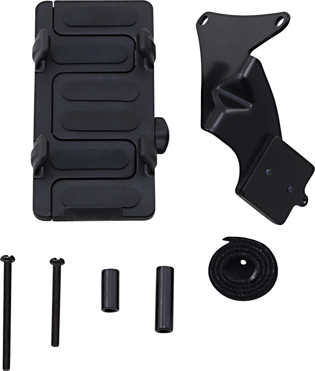 Black Show Chrome phone and GPS handlebar mount for Honda GL1800 motorcycle, designed by Bill's Exhausts.