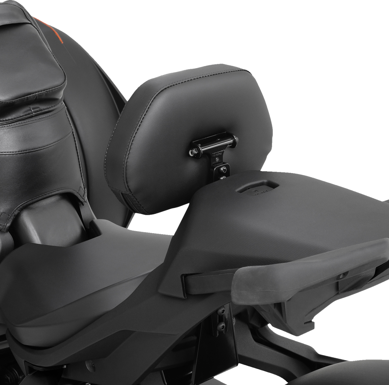 Black Show Chrome quick-detach backrest for Ryker 2020-2022 engine, designed for easy attachment and stylish comfort.