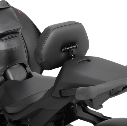 Black Show Chrome quick-detach backrest for Ryker 2020-2022 engine, designed for easy attachment and stylish comfort.