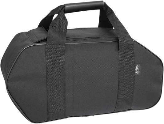 Bill's Exhausts Show Chrome Saddlebag Liner H18SL installed in motorcycle engine compartment, durable chrome finish for saddlebag organization