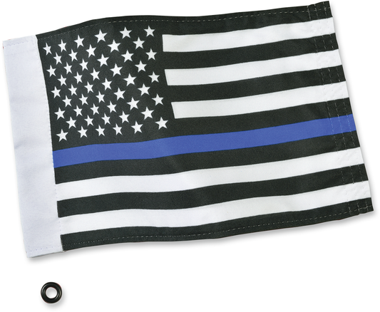 Chrome Thin Blue Line Flag engine badge by Bill's Exhausts, 6x9 inches, featuring a sleek blue line design on a shiny chrome surface.
