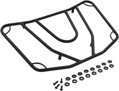 Bill's Exhausts Show Chrome Tour Trunk Luggage Rack for engine, satin black finish, durable motorcycle accessory with mounting hardware.