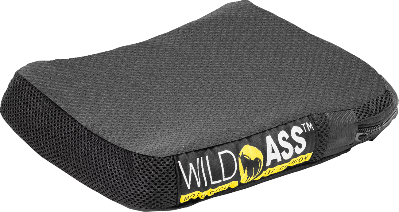 Bill's Exhausts Wild Ass Cushion Air Seat Lite Pillion for motorcycle engine, black cushioned pillion seat for comfortable riding.