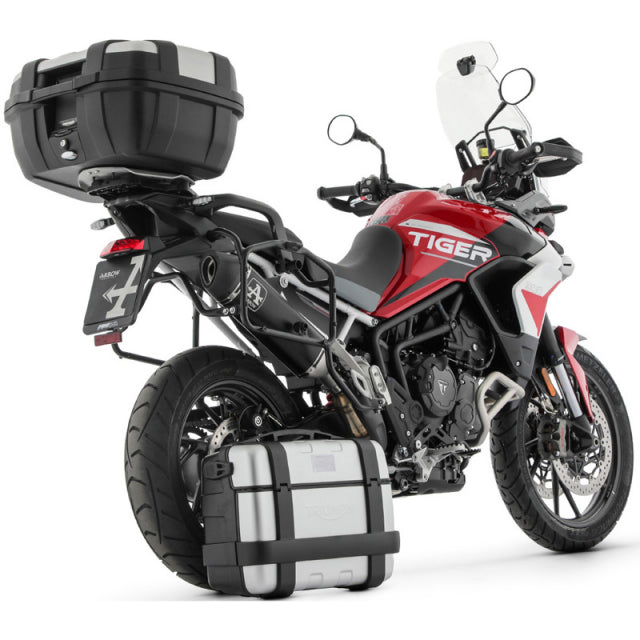 Bill's Exhausts Arrow Veloce slip-on exhaust for Tiger 850 and 900 models, with sidebag compatibility, in stock.