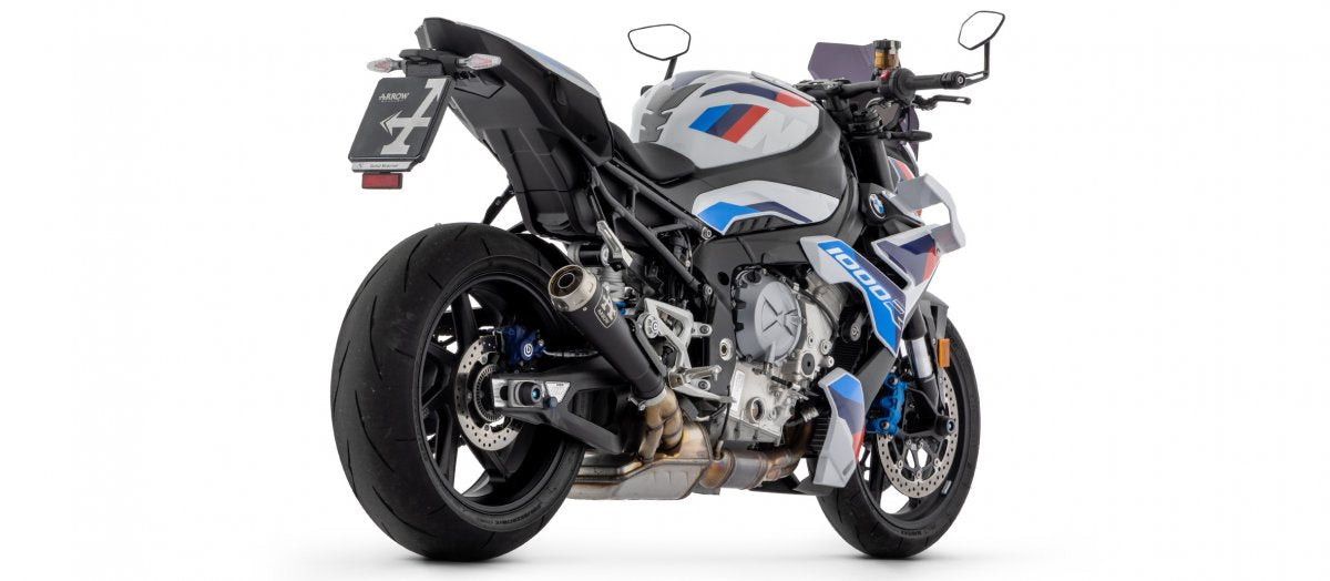 In-stock Arrow Exhaust Pro Race slip-on steel dark exhaust for BMW S1000RR M1000RR R 2019-2025, by Bill's Exhausts.