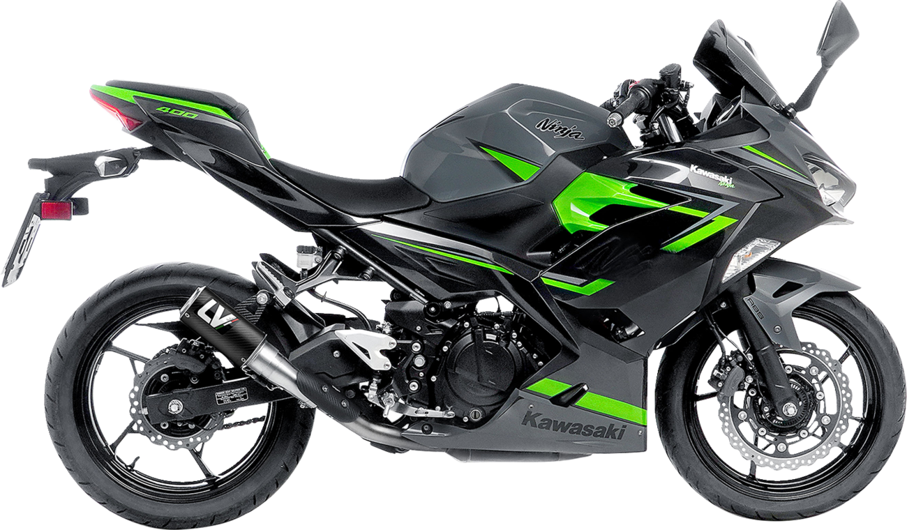 Leovince LV Corsa muffler in carbon fiber for Kawasaki Ninja 400/500 2018-2025, high-performance motorcycle exhaust.