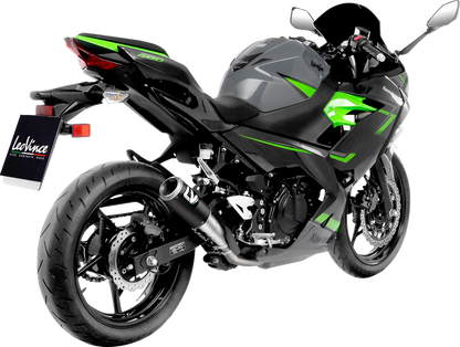 Leovince LV Corsa muffler in carbon fiber for Kawasaki Ninja 400/500 2018-2025, high-performance motorcycle exhaust system.