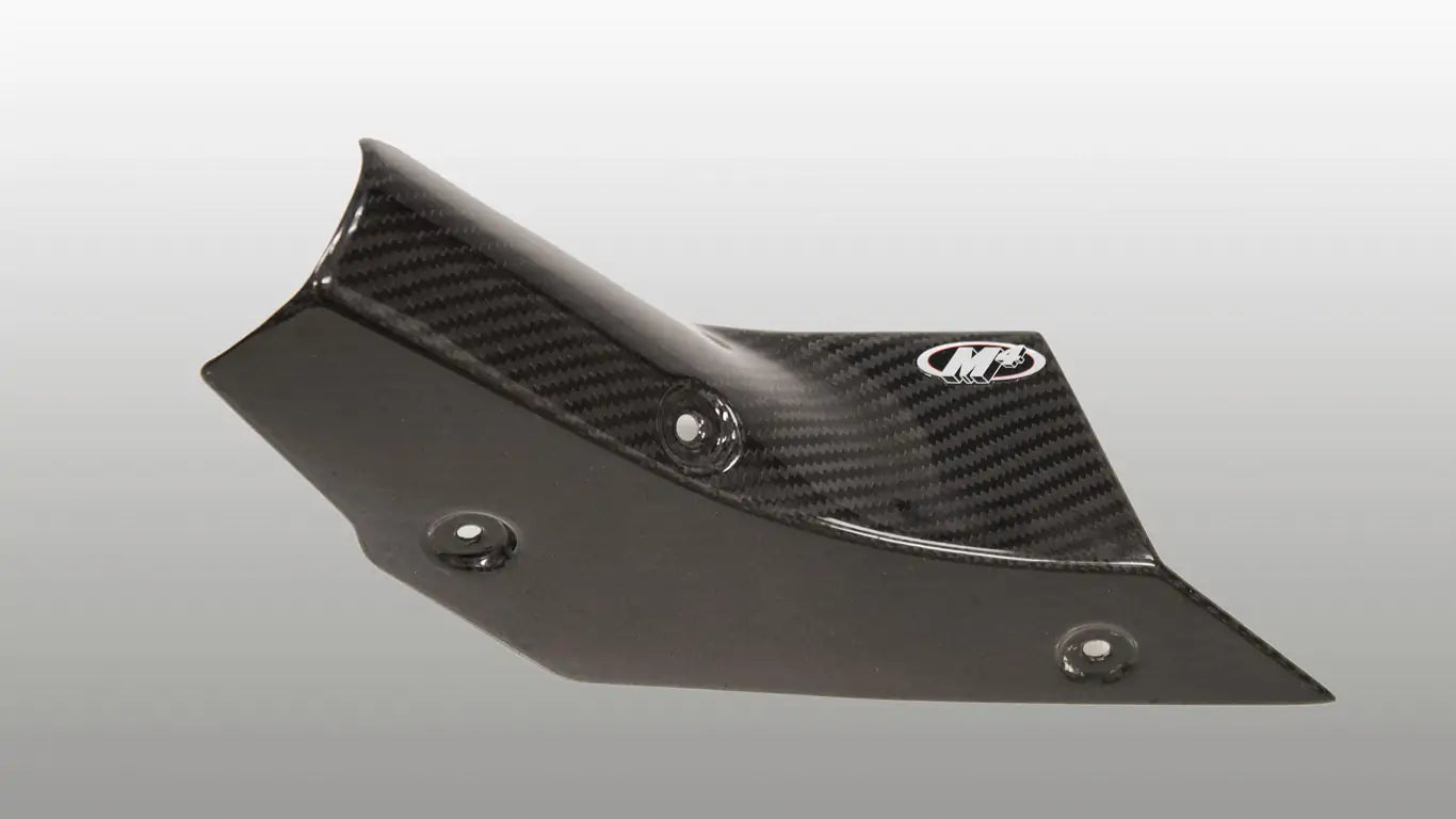 Carbon fiber heat shield for M4 exhaust by Bill's Exhausts, fits 2015-2025 R1 models, shown with sleek textured surface.